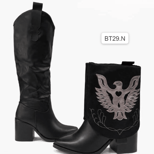 Bota/Botin Texana Alta de Mujer Negra 2 en 1 Baquera(BT29.N) - Gabybru Calzados