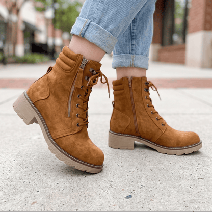 Botin Camel Cordones Sueder Mujer Con Cierre(BA156.CA) - Gabybru Calzados