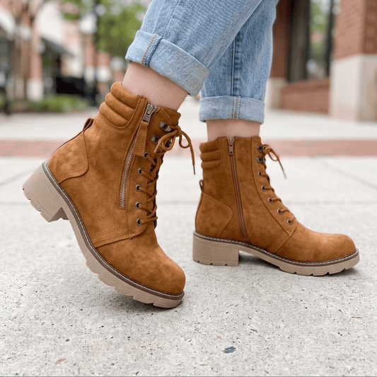 Botin Camel Cordones Sueder Mujer Con Cierre(BA156.CA) - Gabybru Calzados