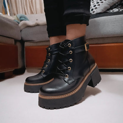 Botin Combat Mujer Plataforma Eco cuero Taco grueso (BA8.NN) - Gabybru Calzados