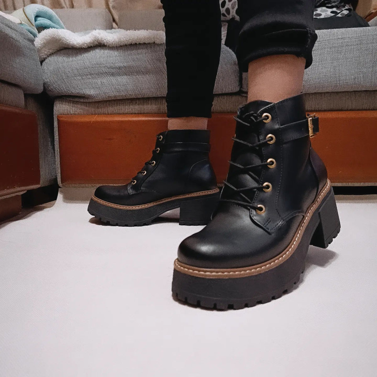 Botin Combat Mujer Plataforma Eco cuero Taco grueso (BA8.NN) - Gabybru Calzados