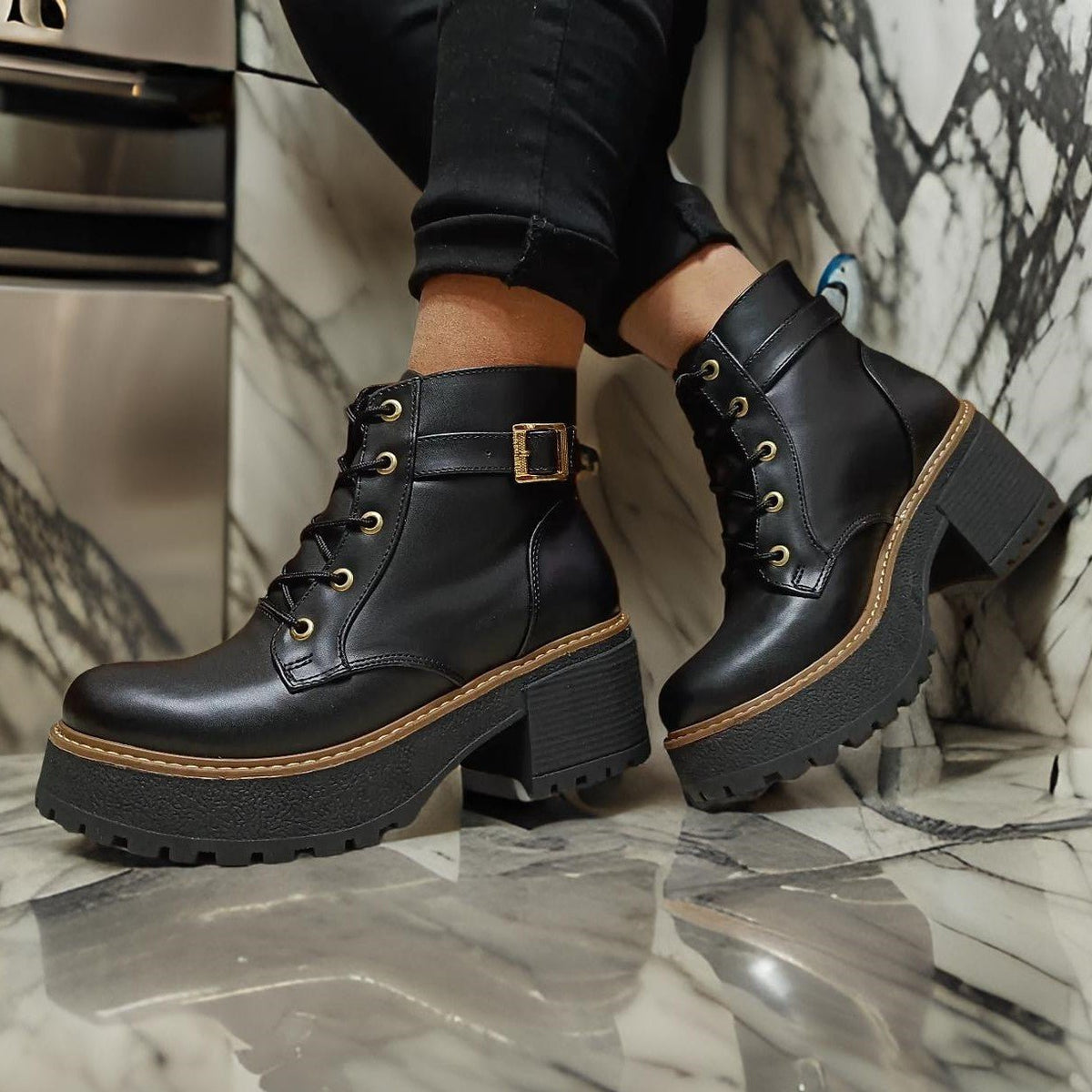 Botin Combat Mujer Plataforma Eco cuero Taco grueso (BA8.NN) - Gabybru Calzados