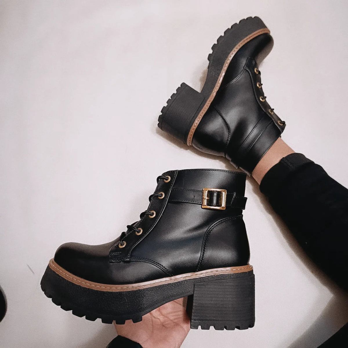 Botin Combat Mujer Plataforma Eco cuero Taco grueso (BA8.NN) - Gabybru Calzados