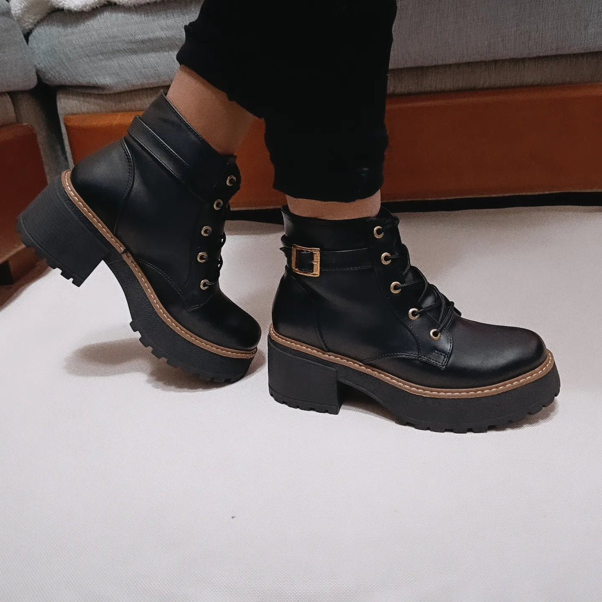 Botin Combat Mujer Plataforma Eco cuero Taco grueso (BA8.NN) - Gabybru Calzados