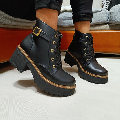 Botin Combat Mujer Plataforma Eco cuero Taco grueso (BA8.NN) - Gabybru Calzados
