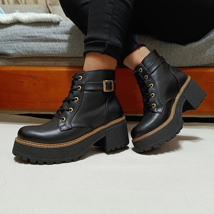 Botin Combat Mujer Plataforma Eco cuero Taco grueso (BA8.NN) - Gabybru Calzados