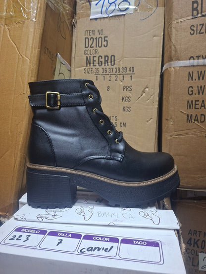 Botin Combat Mujer Plataforma Eco cuero Taco grueso (BA8.NN) - Gabybru Calzados