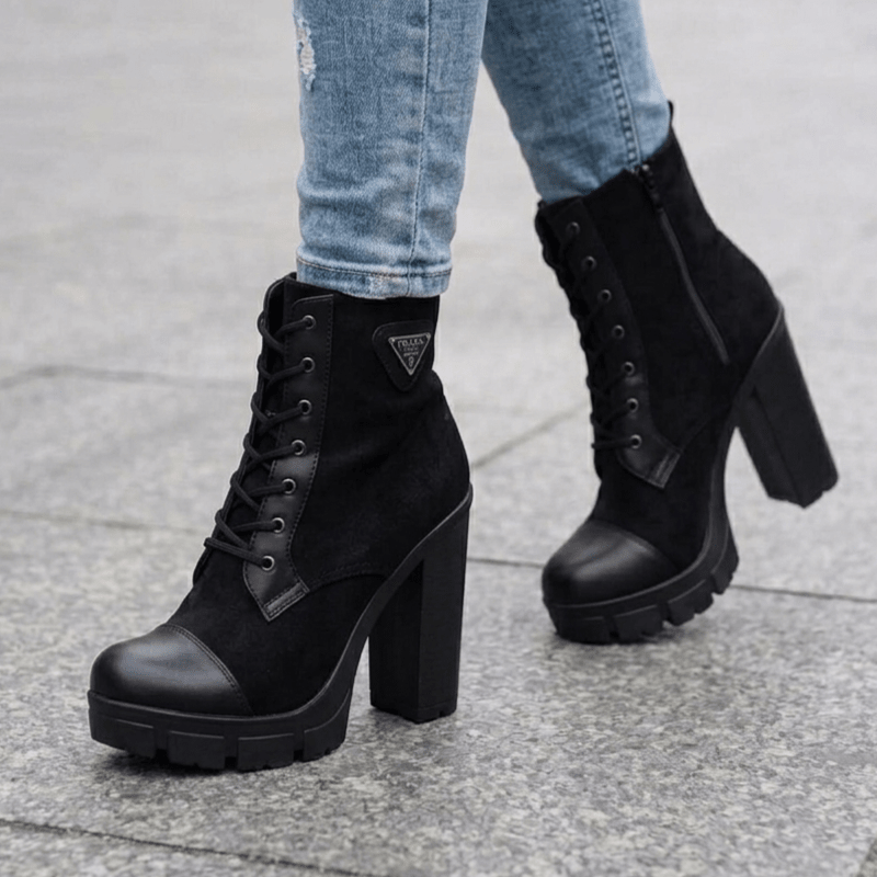 Botin De Mujer negro Alto Liviano (BA121.n) - Gabybru Calzados