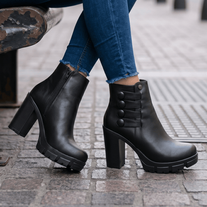 Botin De Mujer Negro Alto Liviano (BA73.E) - Gabybru Calzados
