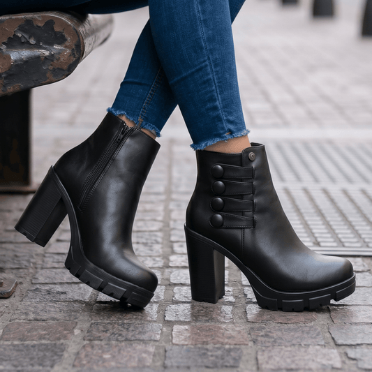 Botin De Mujer Negro Alto Liviano (BA73.E) - Gabybru Calzados