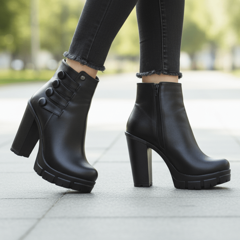Botin De Mujer Negro Alto Liviano (BA73.E) - Gabybru Calzados