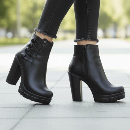 Botin De Mujer Negro Alto Liviano (BA73.E) - Gabybru Calzados
