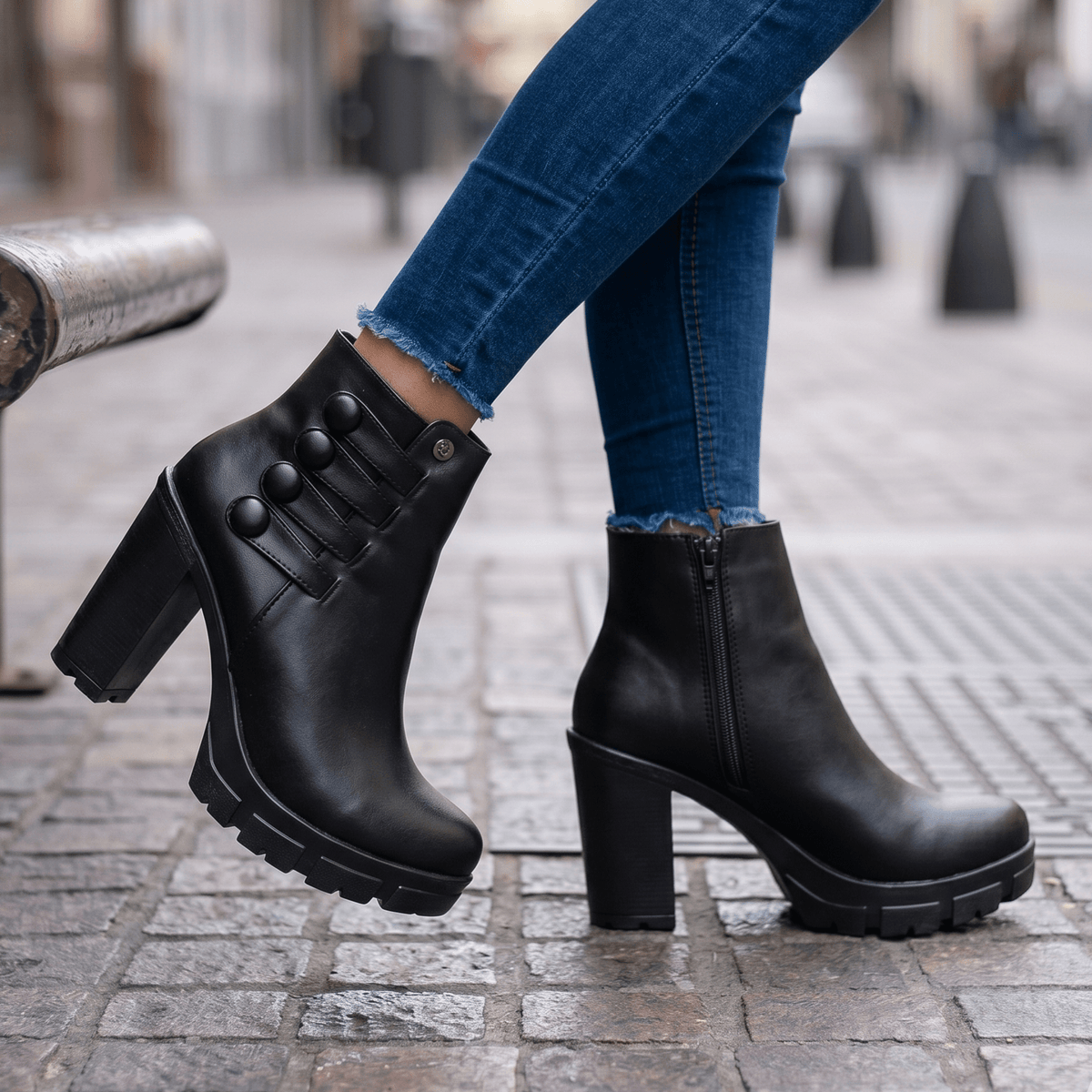 Botin De Mujer Negro Alto Liviano (BA73.E) - Gabybru Calzados