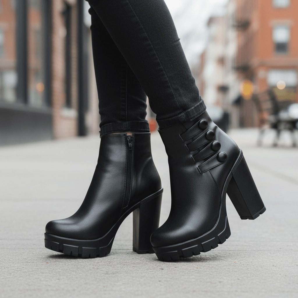 Botin De Mujer Negro Alto Liviano (BA73.E) - Gabybru Calzados