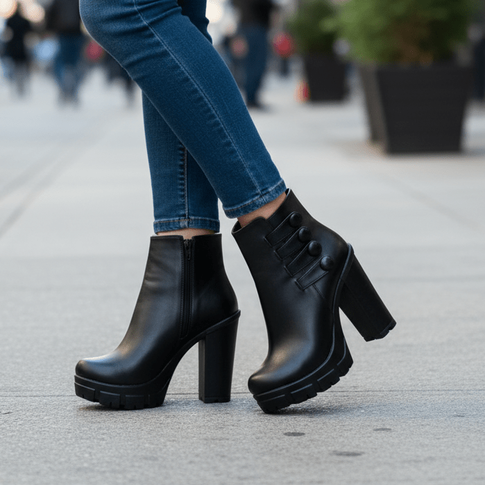 Botin De Mujer Negro Alto Liviano (BA73.E) - Gabybru Calzados
