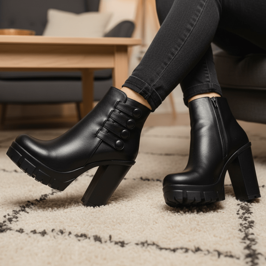 Botin De Mujer Negro Alto Liviano (BA73.E) - Gabybru Calzados