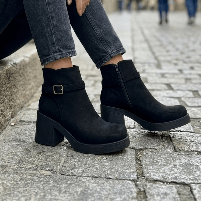 Botin de Mujer Negro Alto medio Gamuza (BA123.N) - Gabybru Calzados