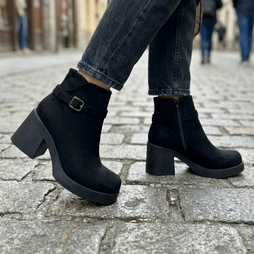 Botin de Mujer Negro Alto medio Gamuza (BA123.N) - Gabybru Calzados