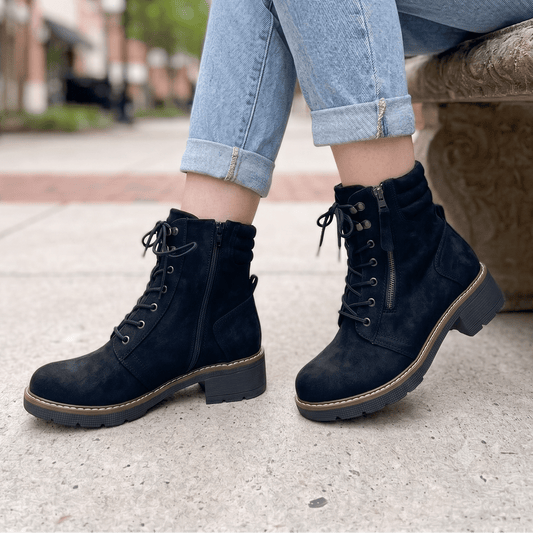 Botin de Mujer Negro Cordones Gamuza con Cierre(BA156.N) - Gabybru Calzados