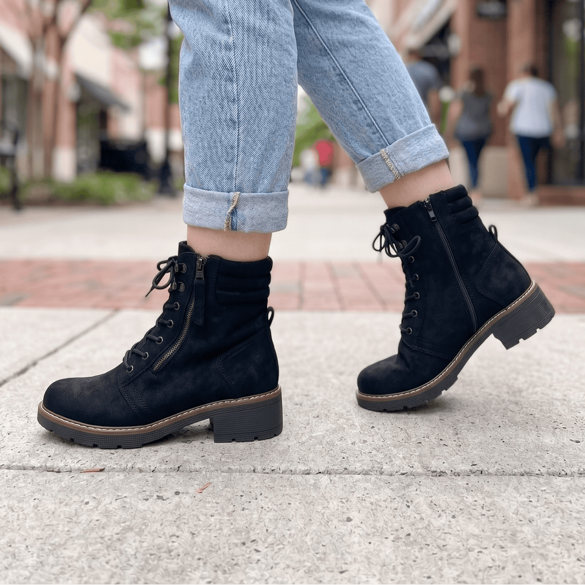 Botin de Mujer Negro Cordones Gamuza con Cierre(BA156.N) - Gabybru Calzados