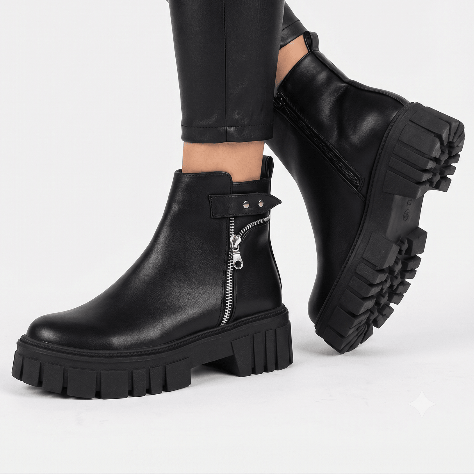Botin De Mujer Negro Eco cuero Plataforma Chunky (BA143.E) - Gabybru Calzados