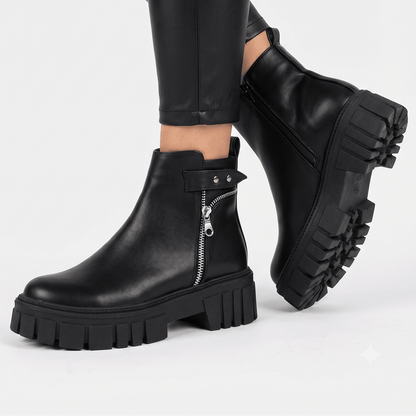 Botin De Mujer Negro Eco cuero Plataforma Chunky (BA143.E) - Gabybru Calzados