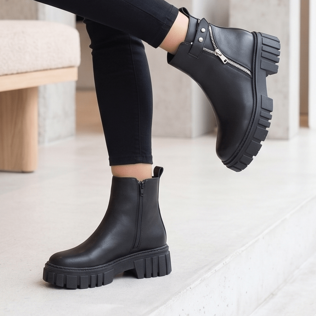 Botin De Mujer Negro Eco cuero Plataforma Chunky (BA143.E) - Gabybru Calzados