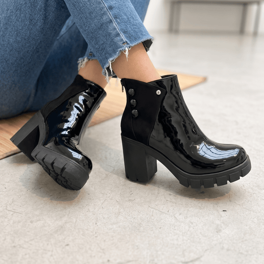 Botin de Mujer Negro Gamuza Charol Alto (BA151.N) - Gabybru Calzados