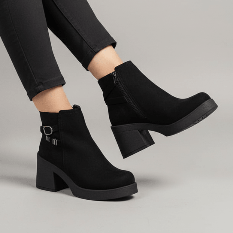Botin De Mujer Negro Gamuza Hebilla Lateral (BA108.N) - Gabybru Calzados