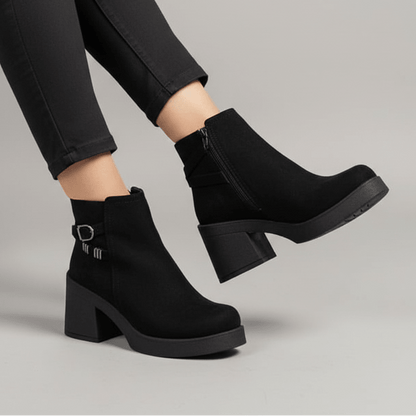 Botin De Mujer Negro Gamuza Hebilla Lateral (BA108.N) - Gabybru Calzados