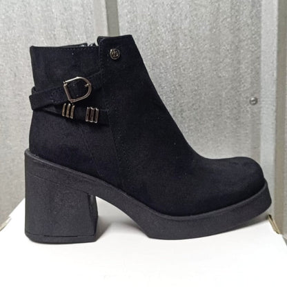 Botin De Mujer Negro Gamuza Hebilla Lateral (BA108.N) - Gabybru Calzados