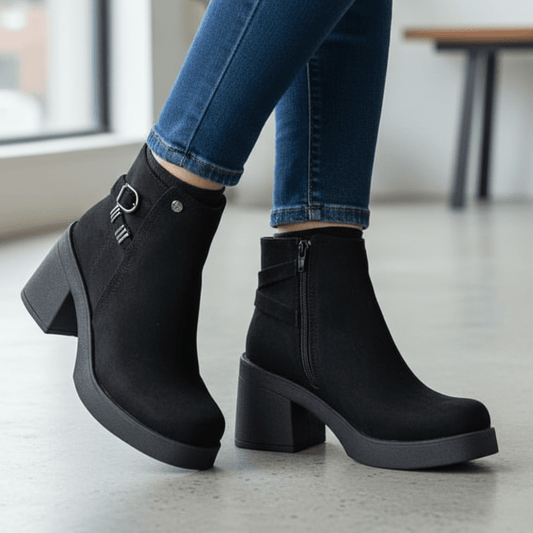 Botin De Mujer Negro Gamuza Hebilla Lateral (BA108.N) - Gabybru Calzados
