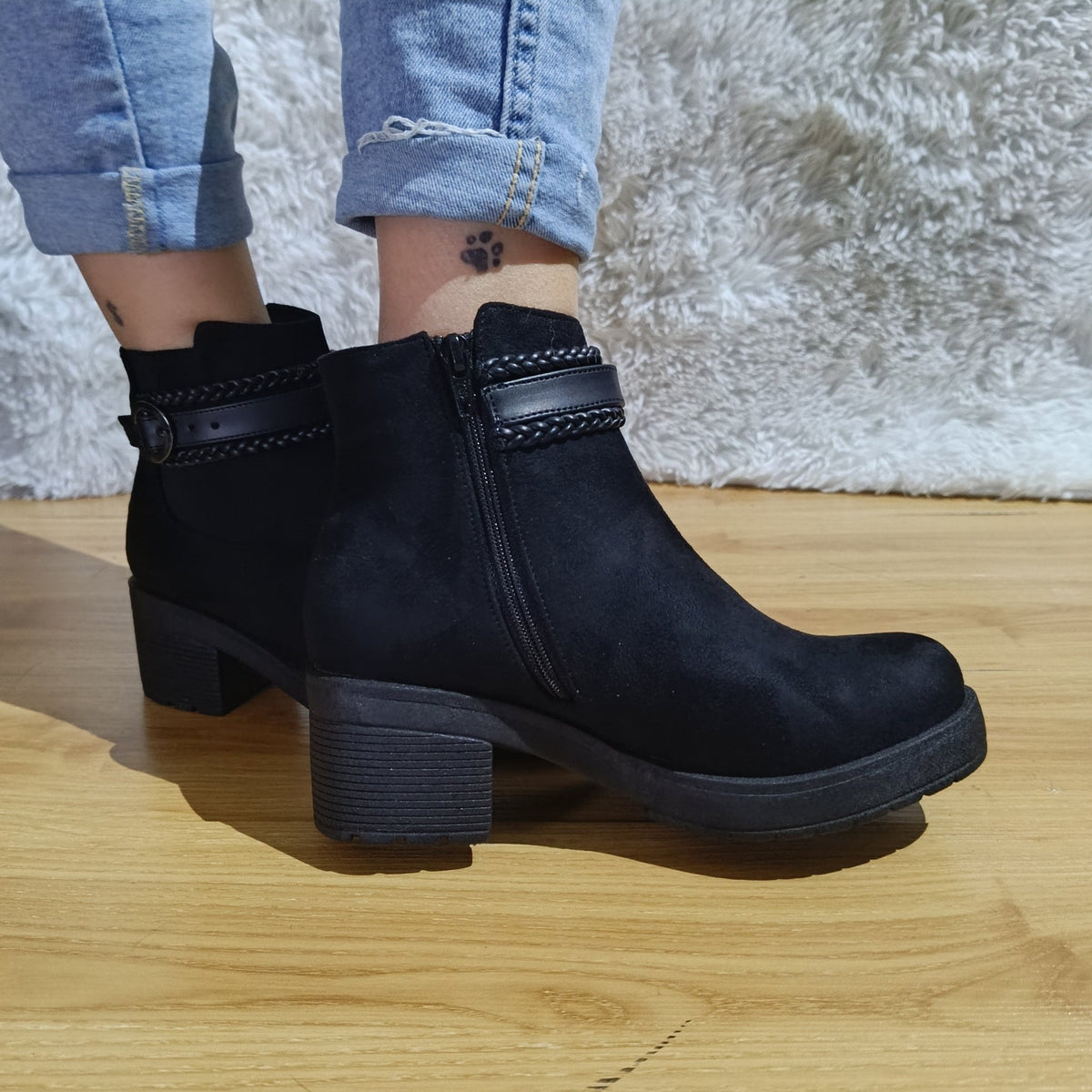 Botin de mujer negro Plataforma Gamuza (BA42.N) - Gabybru Calzados