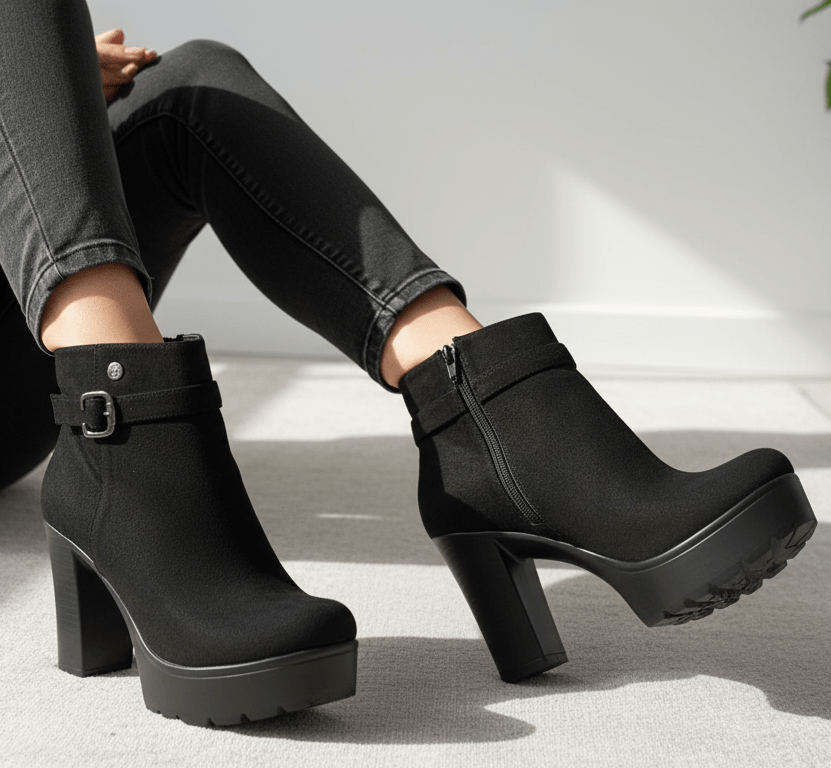Botin de mujer negro taco alto gamuza (BA110.N) - Gabybru Calzados