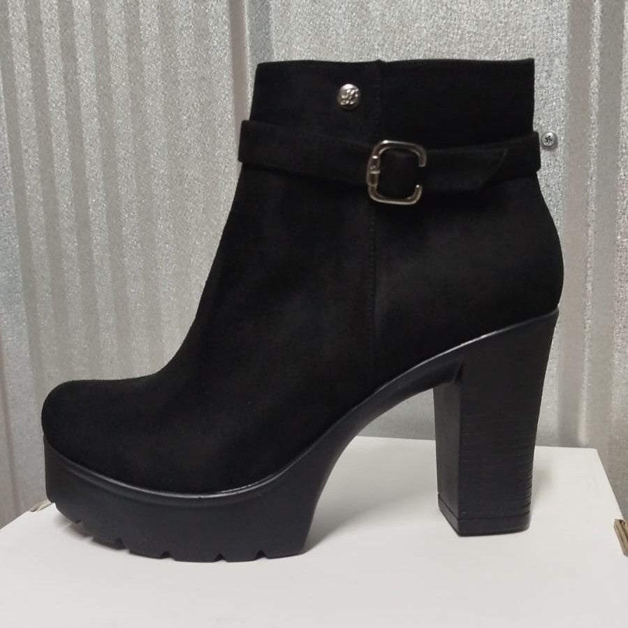 Botin de mujer negro taco alto gamuza (BA110.N) - Gabybru Calzados