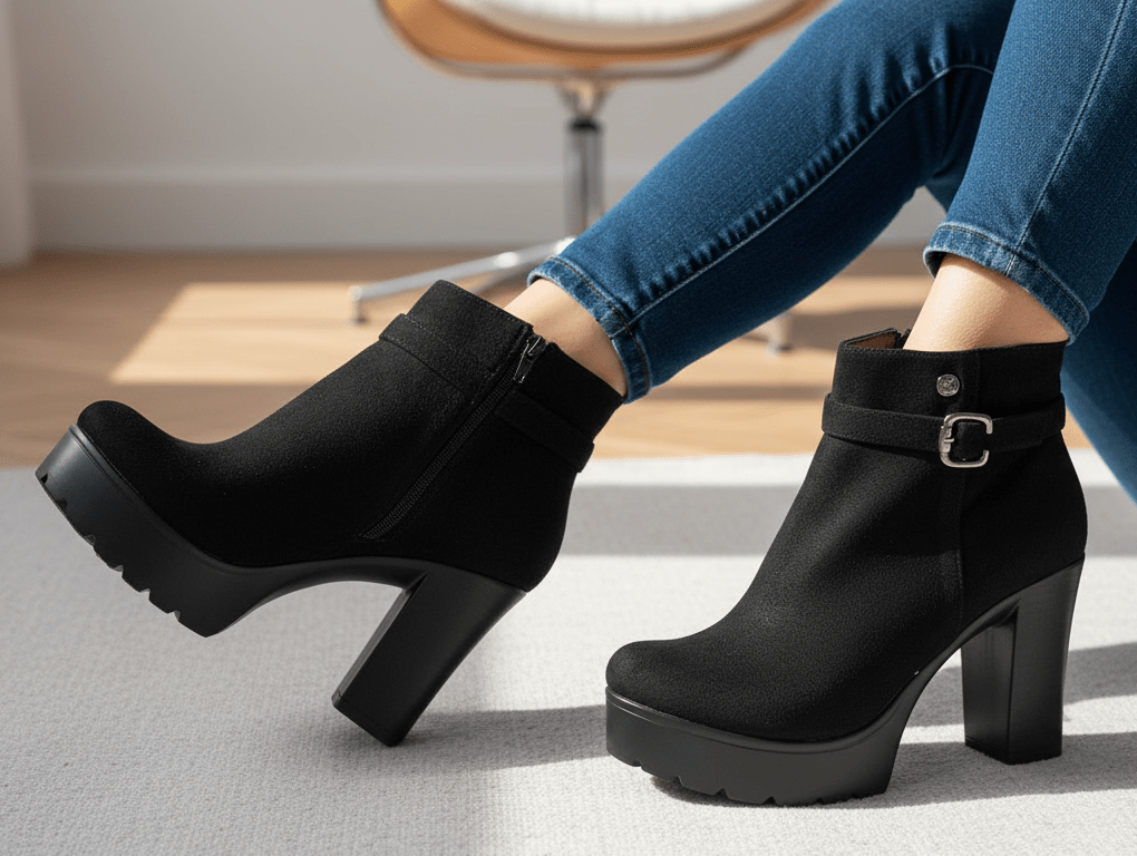 Botin de mujer negro taco alto gamuza (BA110.N) - Gabybru Calzados