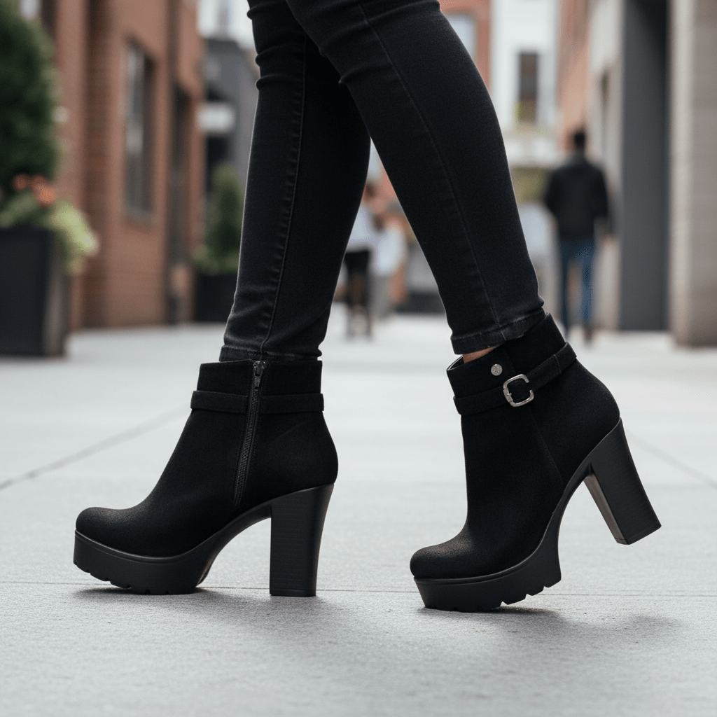 Botin de mujer negro taco alto gamuza (BA110.N) - Gabybru Calzados