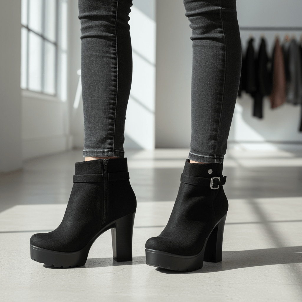 Botin de mujer negro taco alto gamuza (BA110.N) - Gabybru Calzados