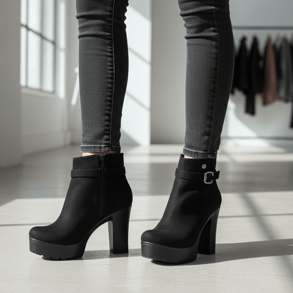 Botin de mujer negro taco alto gamuza (BA110.N) - Gabybru Calzados