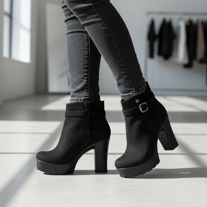 Botin de mujer negro taco alto gamuza (BA110.N) - Gabybru Calzados