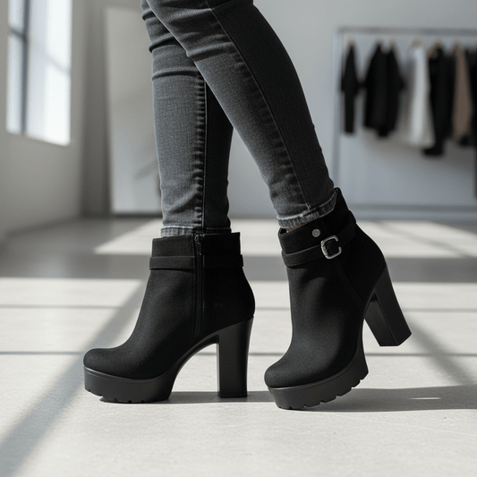 Botin de mujer negro taco alto gamuza (BA110.N) - Gabybru Calzados