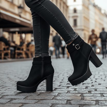 Botin de mujer negro taco alto gamuza (BA110.N) - Gabybru Calzados