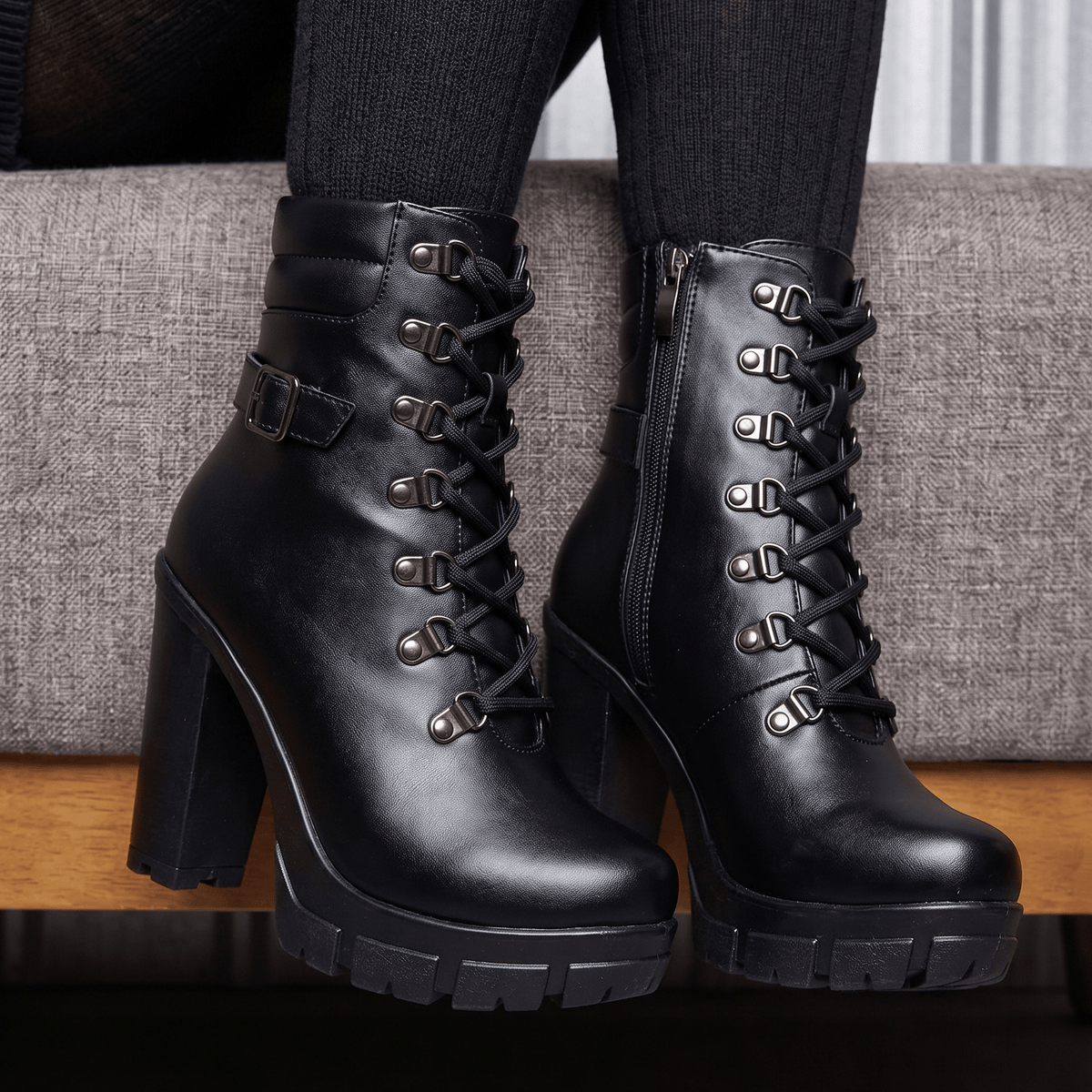 Botin de Mujer Negro Taco Alto (TC2.N) - Gabybru Calzados