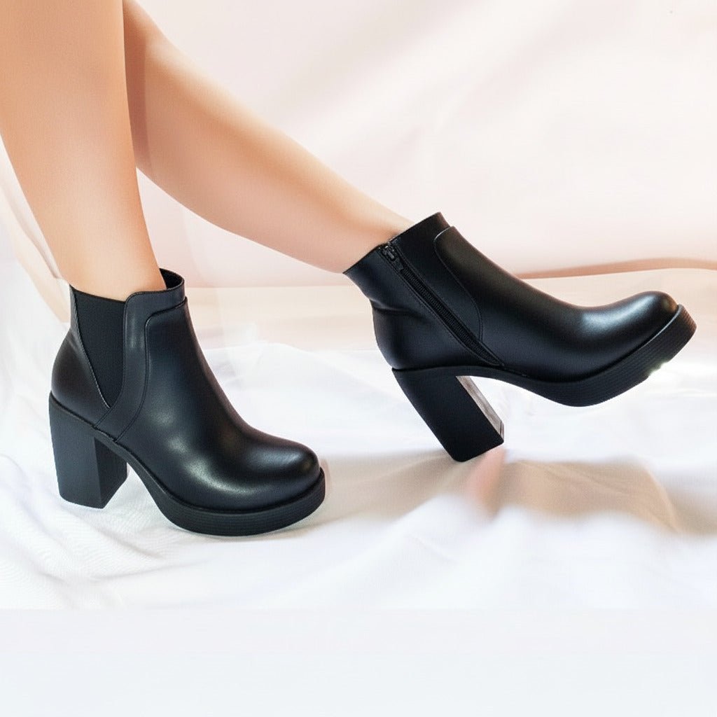 Botin de Mujer Negro taco cuadrado Plataforma (BA55.N) - Gabybru Calzados