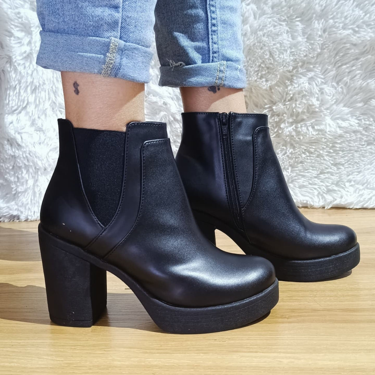 Botin de Mujer Negro taco cuadrado Plataforma (BA55.N) - Gabybru Calzados