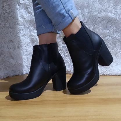 Botin de Mujer Negro taco cuadrado Plataforma (BA55.N) - Gabybru Calzados