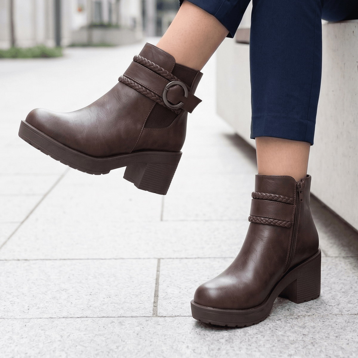 Botin De Mujer taco medio Cafe (BA42.EF) - Gabybru Calzados