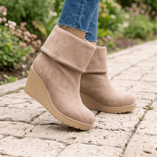 Botin Mujer Beige Gamuza Cuña con Doblez (BA160.U) - Gabybru Calzados