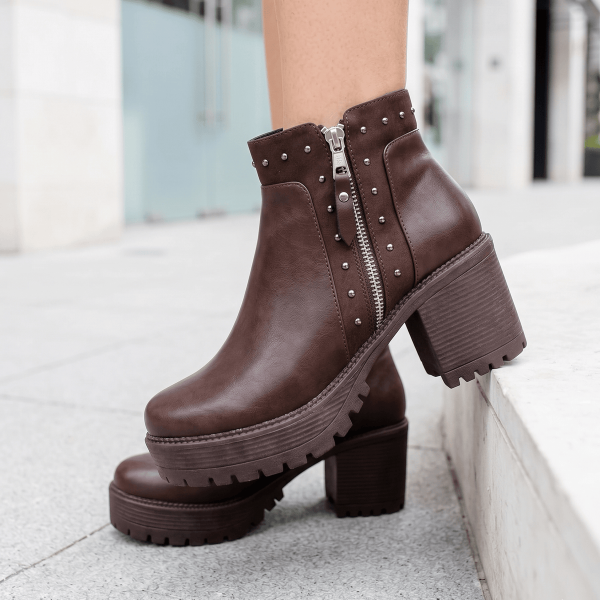 Botin Mujer Cafe Chocolate Eco cuero Plataforma (BA444.EF) - Gabybru Calzados