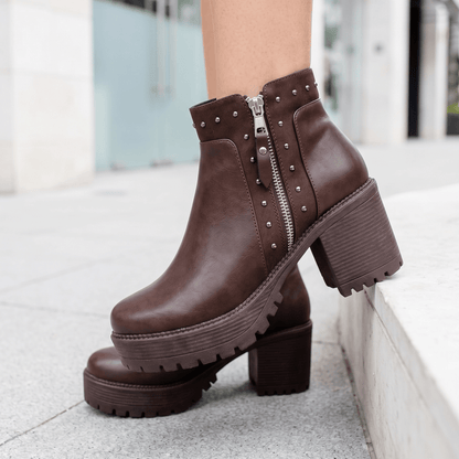 Botin Mujer Cafe Chocolate Eco cuero Plataforma (BA444.EF) - Gabybru Calzados